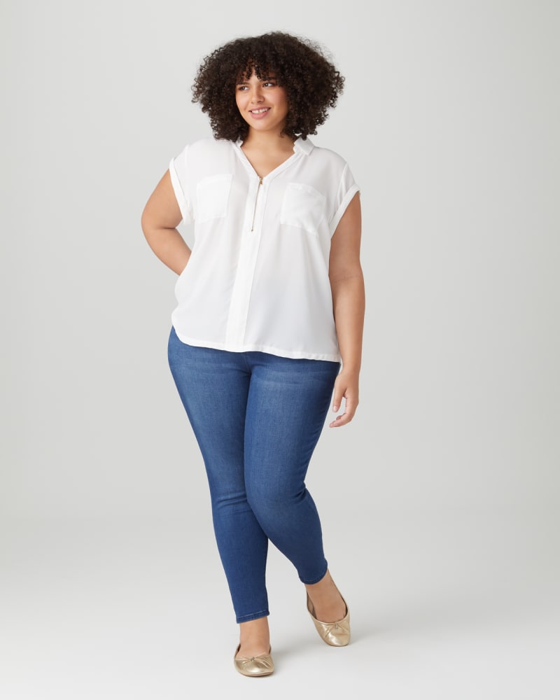 Plus size model wearing Caden V-Neck Short-Sleeve Top by Dex Plus | Dia&Co | dia_product_style_image_id:135524